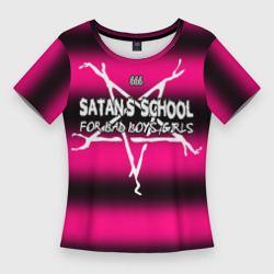 Женская футболка 3D Slim Satan school for bad boys and girls Pink