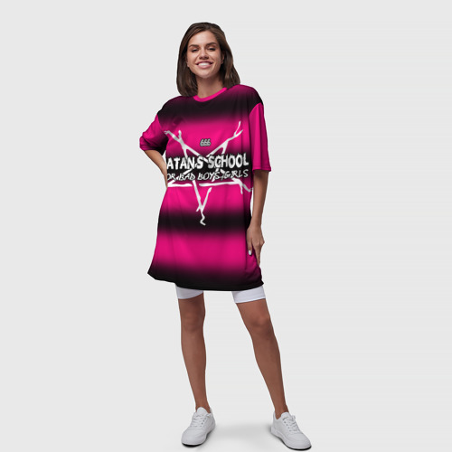 Платье-футболка 3D Satan school for bad boys and girls pink, цвет 3D печать - фото 5