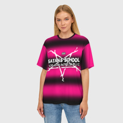 Женская футболка oversize 3D Satan school for bad boys and girls Pink - фото 2