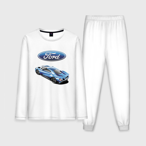 Мужская пижама с лонгсливом хлопок Ford Motorsport Racing team, цвет белый