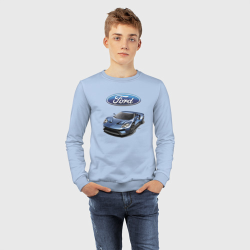 Детский свитшот хлопок Ford - legendary racing team - motorsport, цвет мягкое небо - фото 7