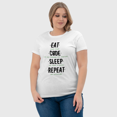 Женская футболка хлопок с принтом EAT CODE SLEEP REPEAT, фото #4
