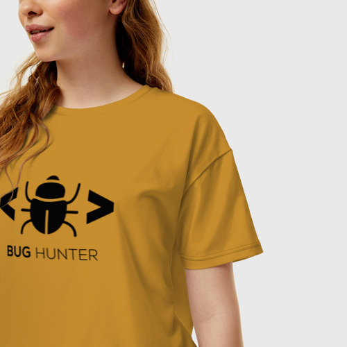 Женская футболка хлопок Oversize Bug hunter, цвет горчичный - фото 3