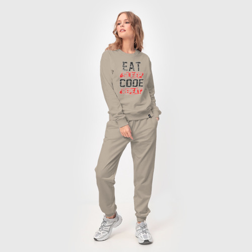 Женский костюм хлопок с принтом EAT SLEEP CODE REPEAT, фото на моделе #1