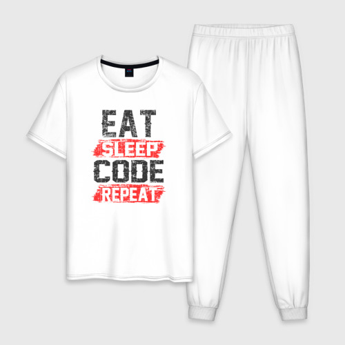 Мужская пижама хлопок EAT. sleep. code. repeat, цвет белый