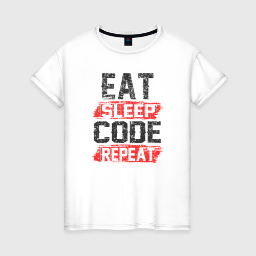Женская футболка хлопок EAT. sleep. code. repeat, цвет белый
