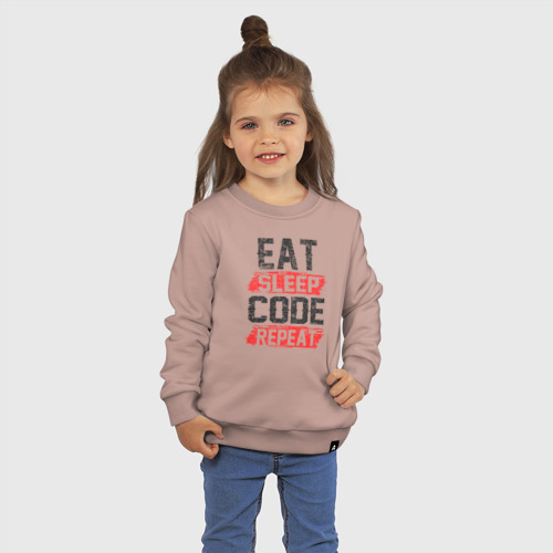 Детский свитшот хлопок EAT. sleep. code. repeat, цвет пыльно-розовый - фото 3