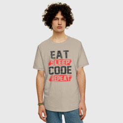 Мужская футболка хлопок Oversize EAT. sleep. code. repeat - фото 2