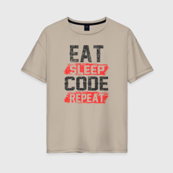 Женская футболка хлопок Oversize EAT. sleep. code. repeat