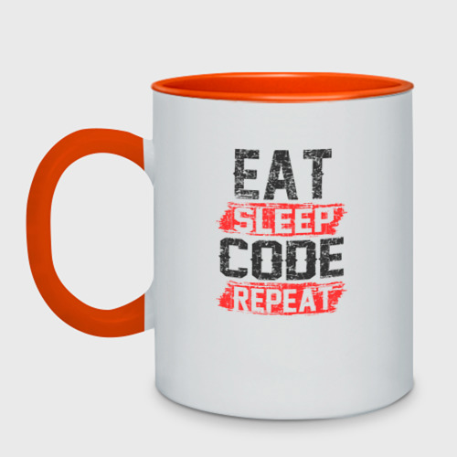 Кружка двухцветная EAT. sleep. code. repeat, цвет белый + оранжевый