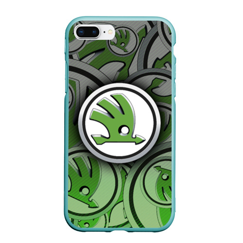 Чехол для iPhone 7Plus/8 Plus матовый Skoda carbone pattern, цвет мятный