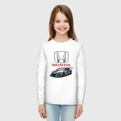 Детский лонгслив хлопок с принтом Honda / Racing team, вид сбоку #3