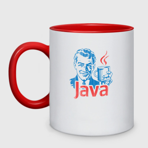 Кружка двухцветная Java программист с кофе, цвет белый + красный