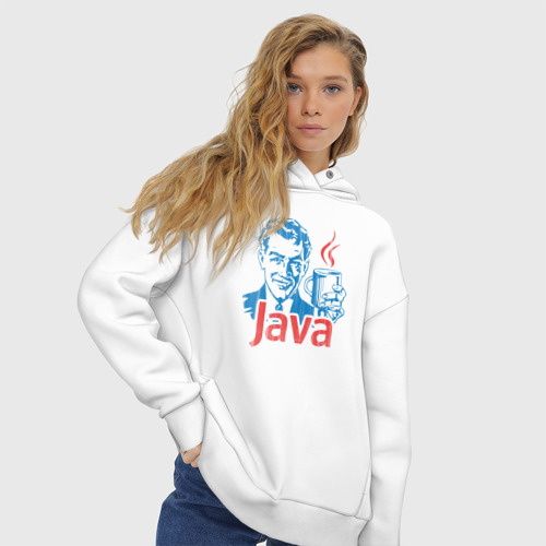 Женское худи Oversize хлопок Java программист с кофе, цвет белый - фото 4