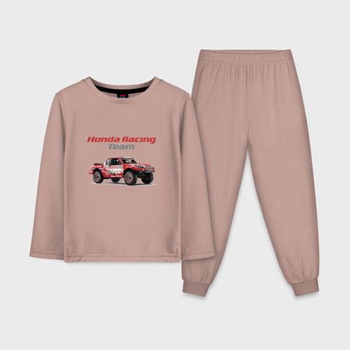 Детская пижама с лонгсливом хлопок с принтом Honda racing team - motorsport, вид спереди #2