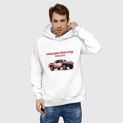 Мужское худи Oversize хлопок Honda racing team - motorsport, цвет белый - фото 3