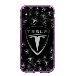 Чехол для iPhone XS Max матовый Тесла большое лого паттерн
