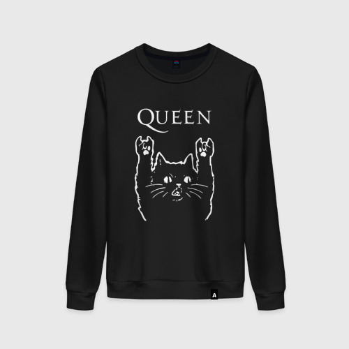 Женский свитшот хлопок с принтом Queen Рок кот, вид спереди #2