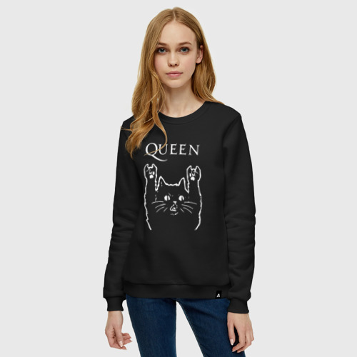 Женский свитшот хлопок с принтом Queen Рок кот, фото на моделе #1