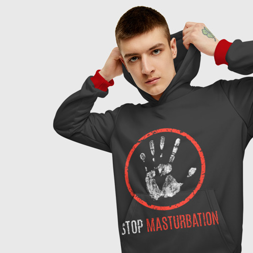 Мужская толстовка 3D Stop masturbation, цвет красный - фото 5