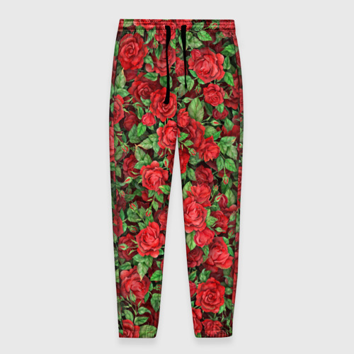 Мужские брюки 3D с принтом Букет алых роз, вид спереди #2