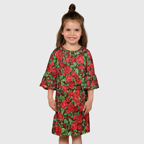Детское платье 3D с принтом Букет алых роз, вид сбоку #3