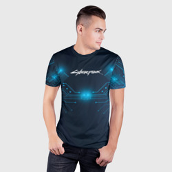 Мужская футболка 3D Slim Cyberpunk Неоновая микросхема - фото 2