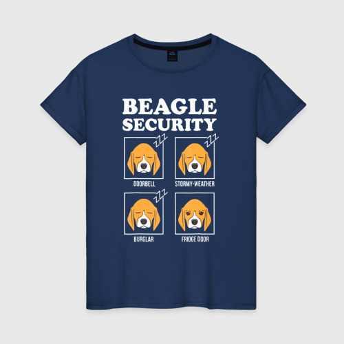 Женская футболка хлопок Бигль - Охрана, цвет темно-синий