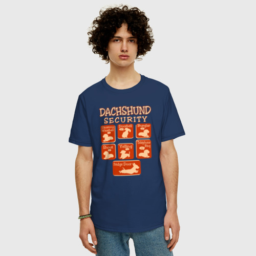 Мужская футболка хлопок Oversize Такса - охрана, цвет темно-синий - фото 3