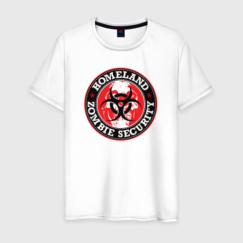 Мужская футболка из хлопка с принтом Национальная зомби безопасность, вид спереди №1