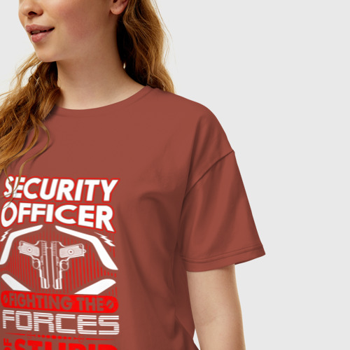 Женская футболка хлопок Oversize с принтом Сотрудник охраны Ежедневная борьба с тупостью, фото на моделе #1
