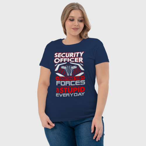 Женская футболка хлопок с принтом Сотрудник охраны Ежедневная борьба с тупостью, фото #4