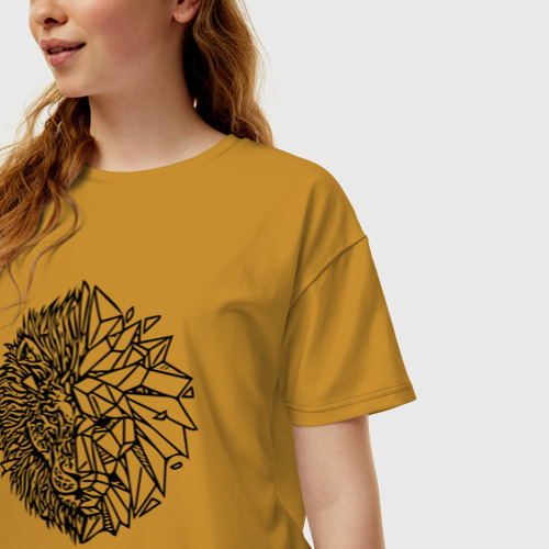 Женская футболка хлопок Oversize Лев голограмма, цвет горчичный - фото 3
