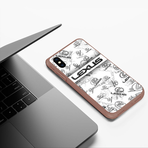 Чехол для iPhone XS Max матовый Lexus Big emblema pattern, цвет коричневый - фото 5