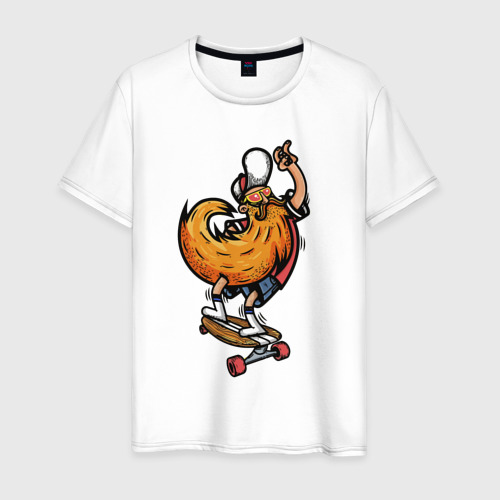 Мужская футболка из хлопка с принтом Крутой хипстер на скейтборде, вид спереди №1