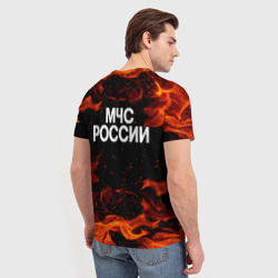 Футболка с принтом МЧС России огонь для женщины, вид на модели сзади №2. Цвет основы: белый