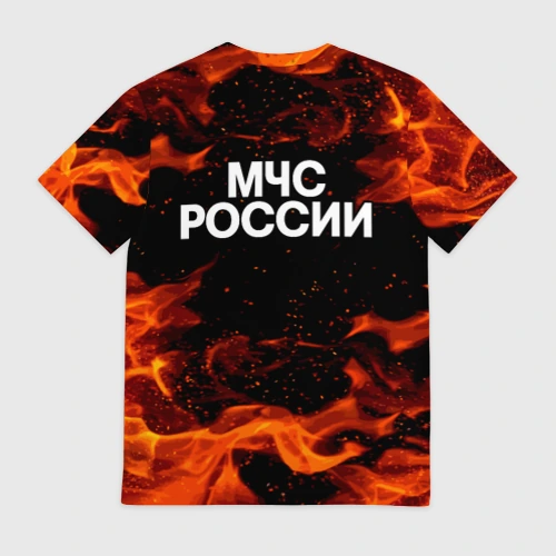 Мужская футболка 3D с принтом МЧС России огонь, вид сзади #1
