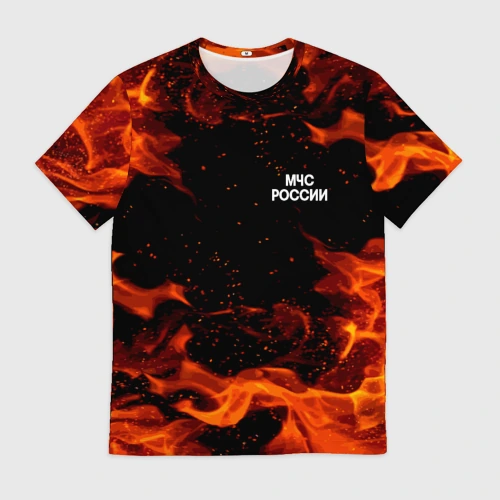 Мужская футболка 3D с принтом МЧС России огонь, вид спереди #2