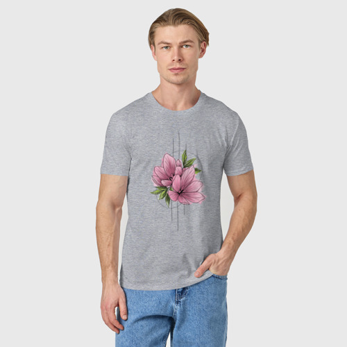 Мужская футболка хлопок с принтом Акварельный розовой цветок, фото на моделе #1