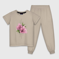 Детская пижама хлопок Акварельный розовой цветок