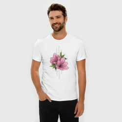 Мужская футболка хлопок Slim Акварельный розовой цветок - фото 2