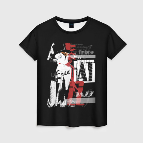 Женская футболка с принтом Jazz девушка, вид спереди №1