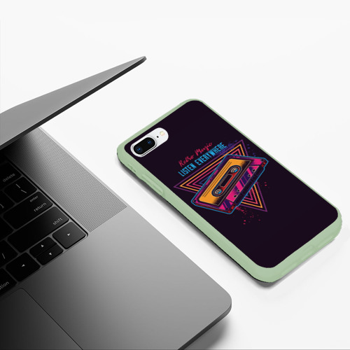 Чехол для iPhone 7Plus/8 Plus матовый Ретро уузыка - кассета, цвет салатовый - фото 5