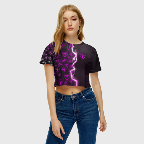 Женская футболка Crop-top 3D Tesla Half pattern, цвет 3D печать - фото 3