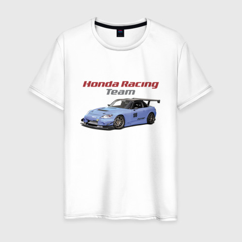 Мужская футболка из хлопка с принтом Honda racing team - extreme, вид спереди №1