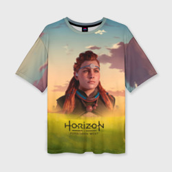 Женская футболка oversize 3D Horizon forbidden west   Aloy