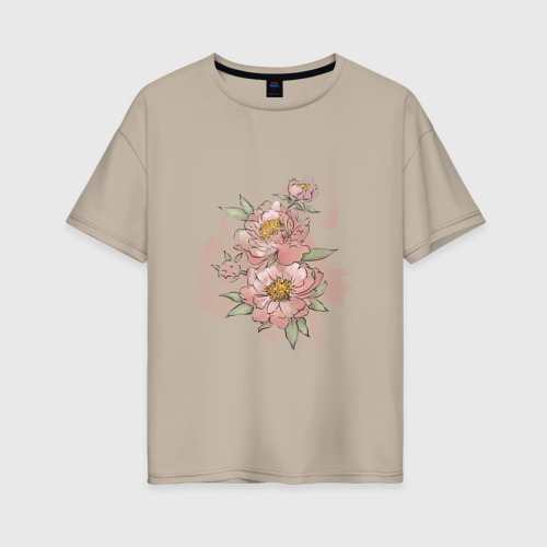 Женская футболка хлопок Oversize с принтом Нежные розовые цветы, вид спереди #2