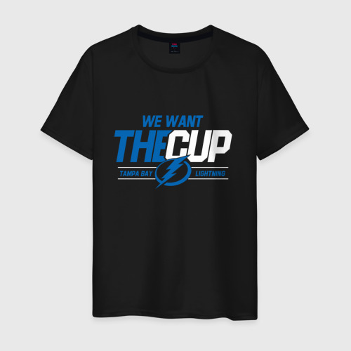 Мужская футболка из хлопка с принтом Tampa Bay Lightning We want the cup Тампа Бэй Лайтнинг, вид спереди №1