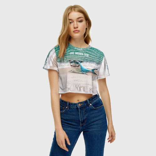 Женская футболка Crop-top 3D Я скучаю - Акула, цвет 3D печать - фото 3