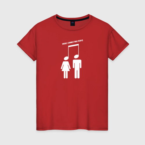 Женская футболка хлопок Music connecting people, цвет красный